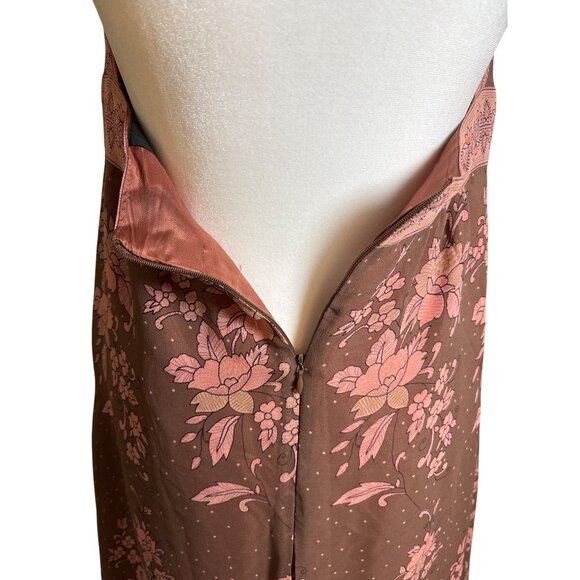 Anna Sui Halter Dress Size 8 100% Silk‎ Maxi Lined Floral Print Neutral Bergdorf - Picture 8 of 13